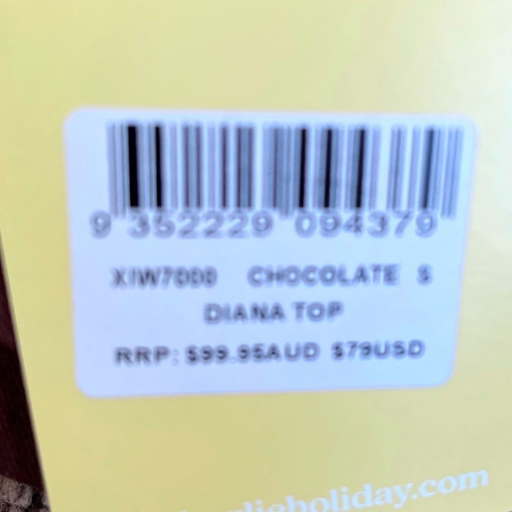 Charlie Holiday Diana Chocolate Brown Linen Blend Smocked Bow Crop Top S (4) NEW - Picture 4 of 10